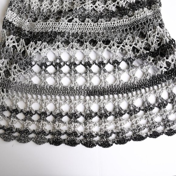 CARTISE Gray & White Crochet Dress, Top or Bathing Suit Coverup - Size Large - Picture 6 of 7